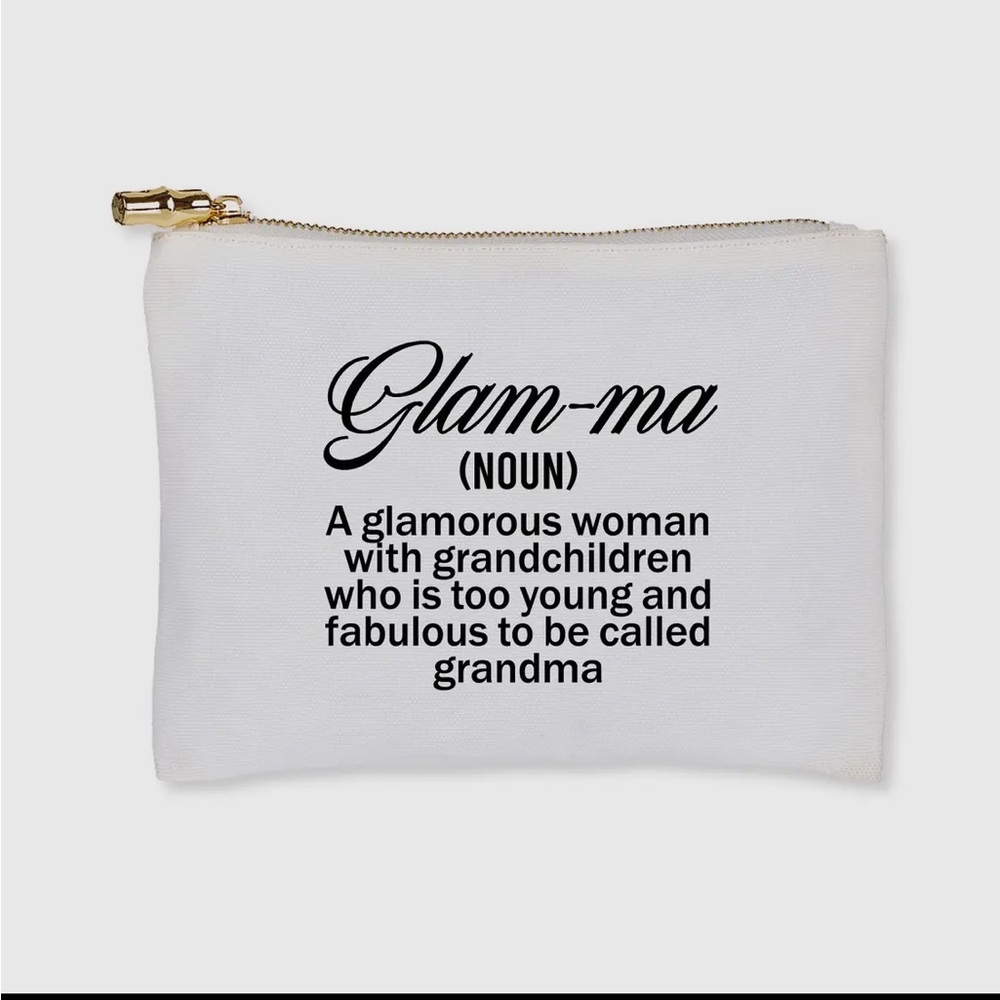 White “Glam-ma” Purse Pouch with Gild Zipper - New!